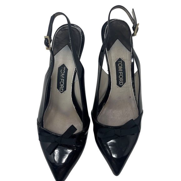 Tom Ford Black patent leather with bow sling back heels sz 40